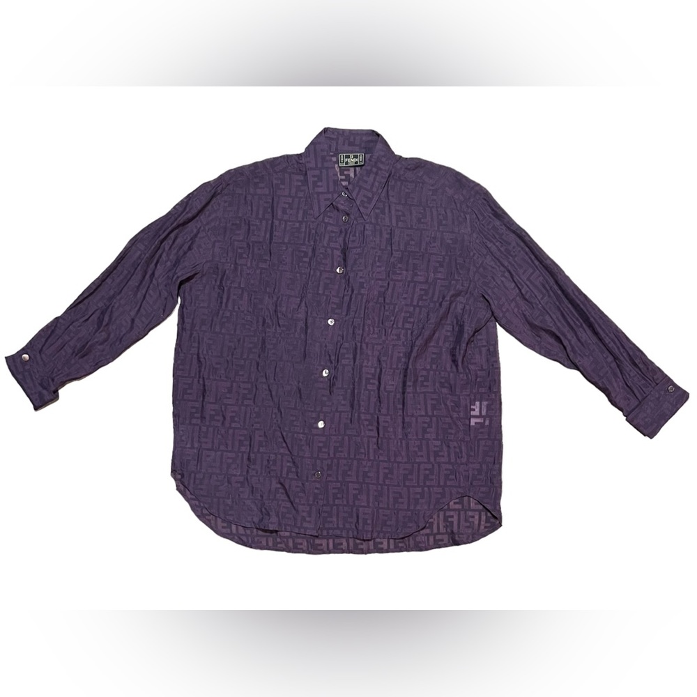 FENDI Vintage Zucca Monogram Logo Button Up Shirt Top See-through Purple Size 42